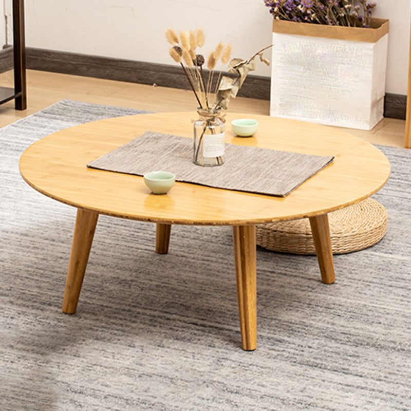 Round Wood Coffee Table Scandinavian 4 Legs Natural Cocktail Table