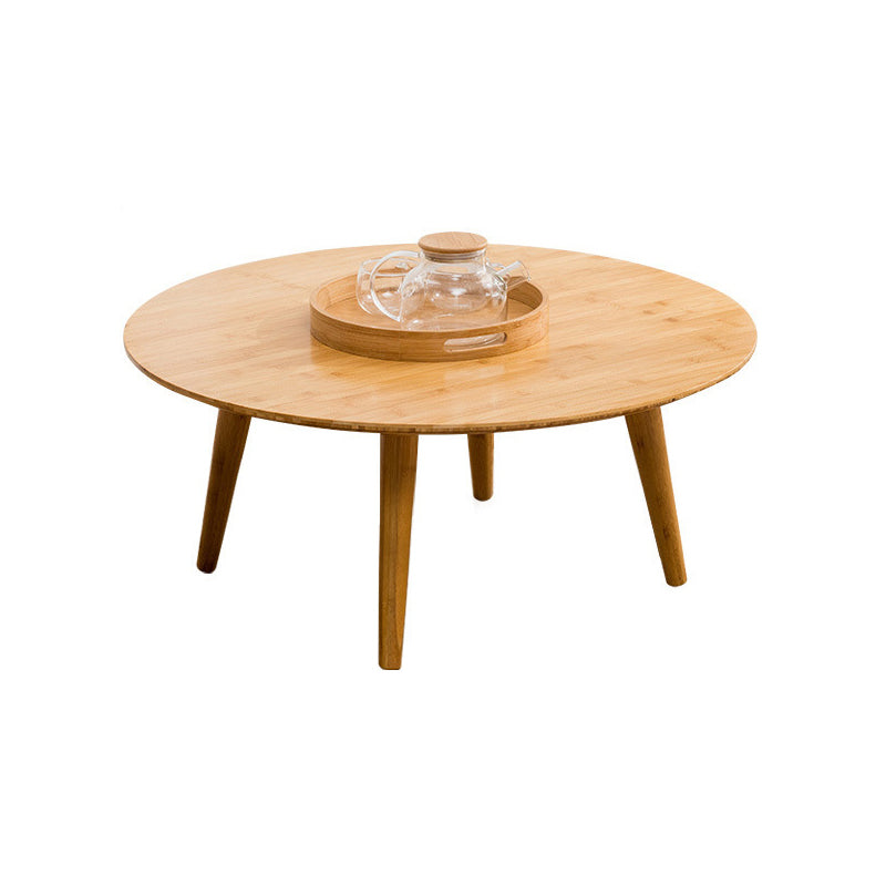 Round Wood Coffee Table Scandinavian 4 Legs Natural Cocktail Table