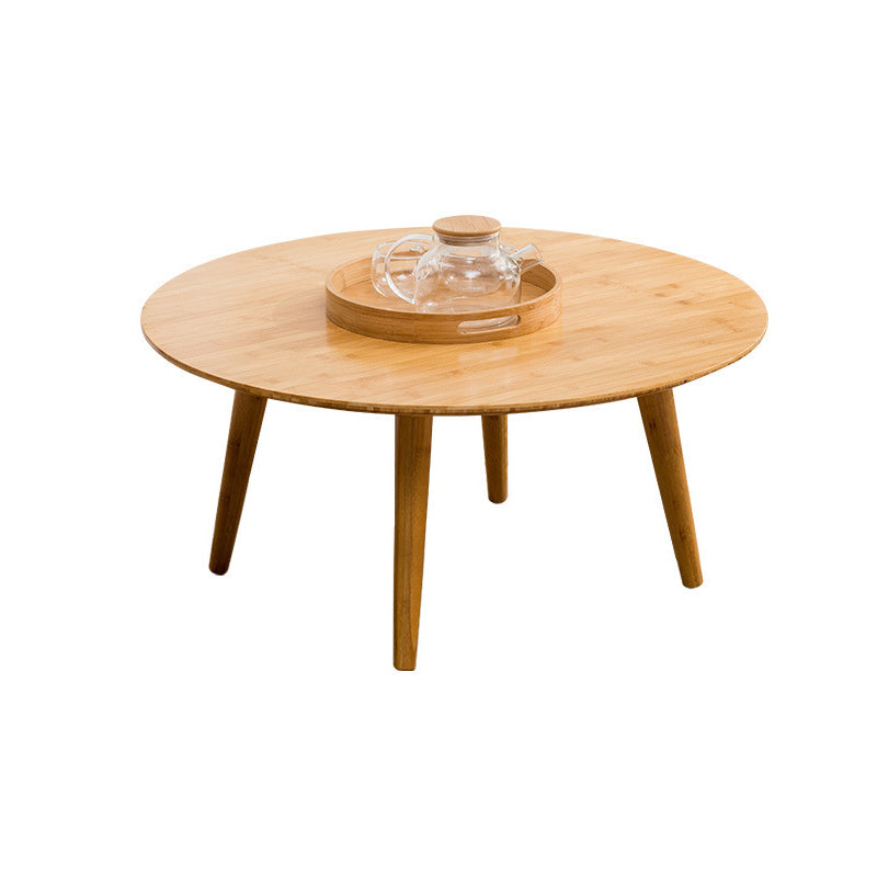 Round Wood Coffee Table Scandinavian 4 Legs Natural Cocktail Table