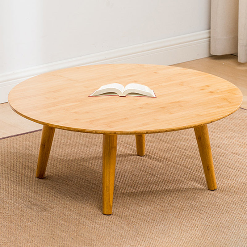 Round Wood Coffee Table Scandinavian 4 Legs Natural Cocktail Table
