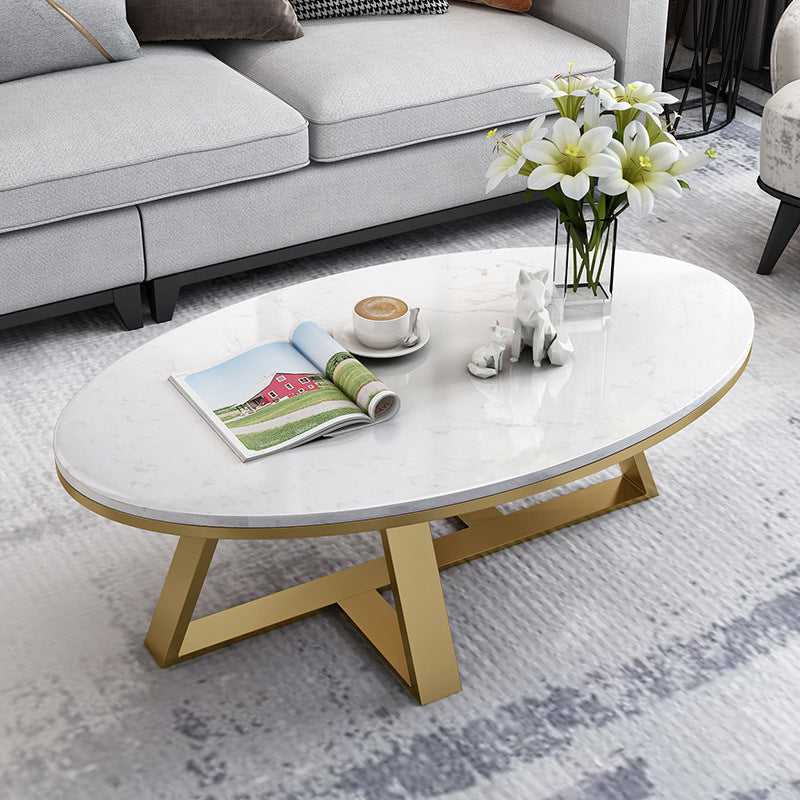 Modern Rectangular Slate 4 Legs Coffee Table White Champagne Cocktail Table