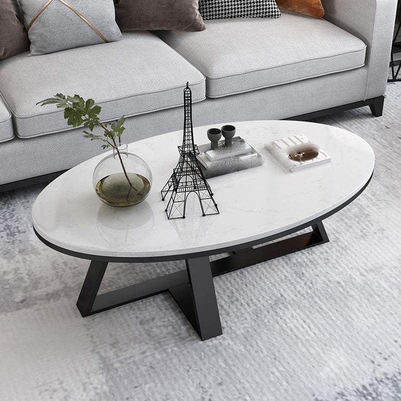 Modern Rectangular Slate 4 Legs Coffee Table White Champagne Cocktail Table