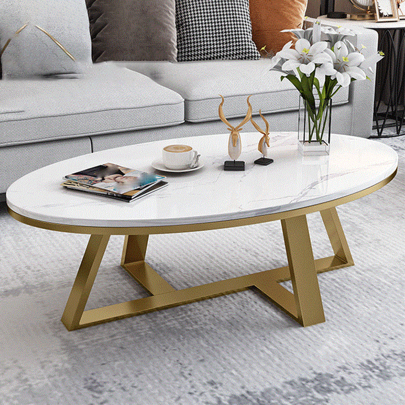 Modern Rectangular Slate 4 Legs Coffee Table White Champagne Cocktail Table