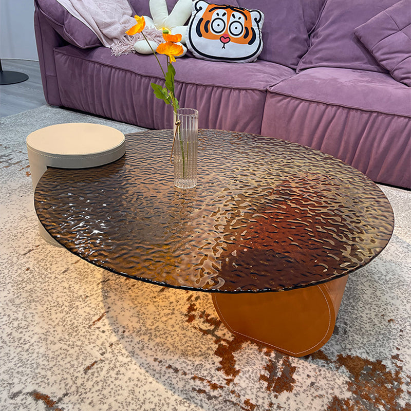 Round Clear Glass Coffee Table Double Pedestal Base 1 Single Cocktail Table