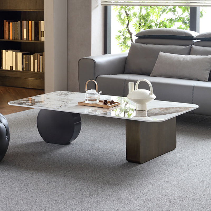 Marble White Rectangular Coffee Table Modern Round Cocktail Table