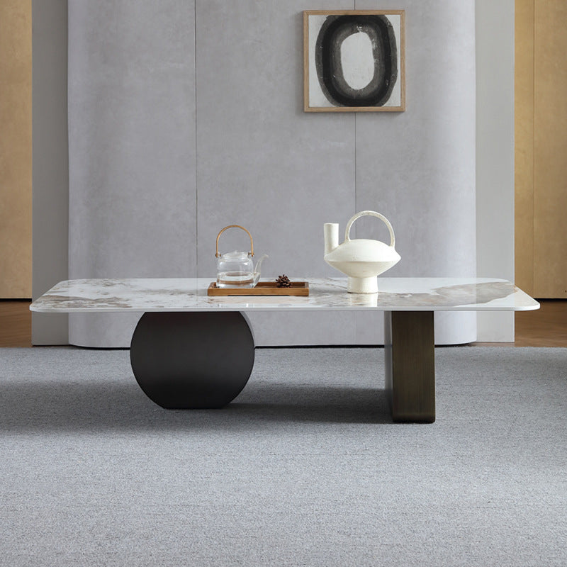 Marble White Rectangular Coffee Table Modern Round Cocktail Table