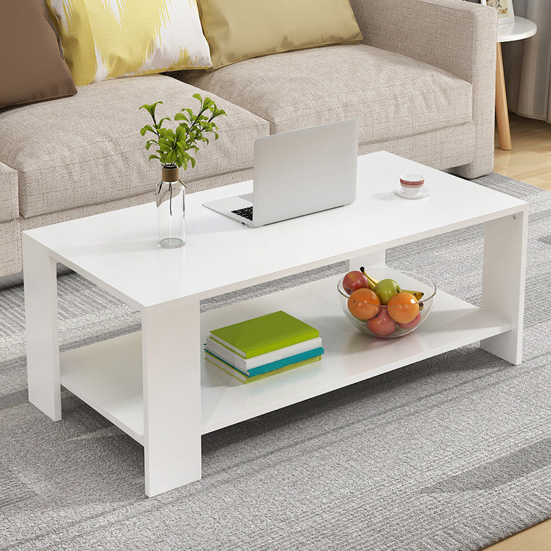 Modern Style Wood-paneled Rectangular Coffee Table with a 4 Legs Base