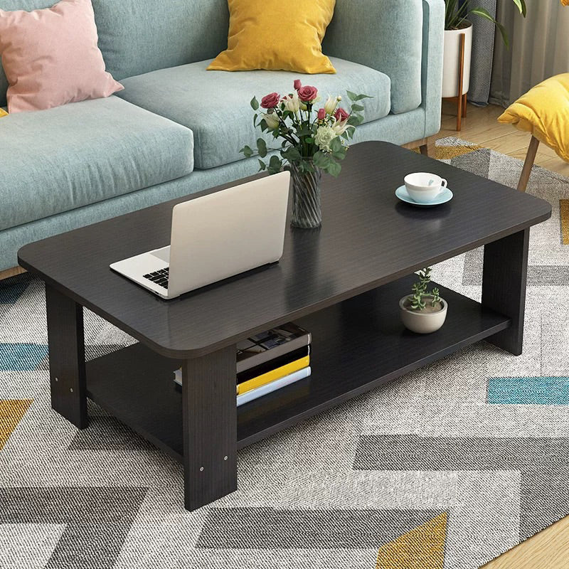 Modern Style Wood-paneled Rectangular Coffee Table with a 4 Legs Base