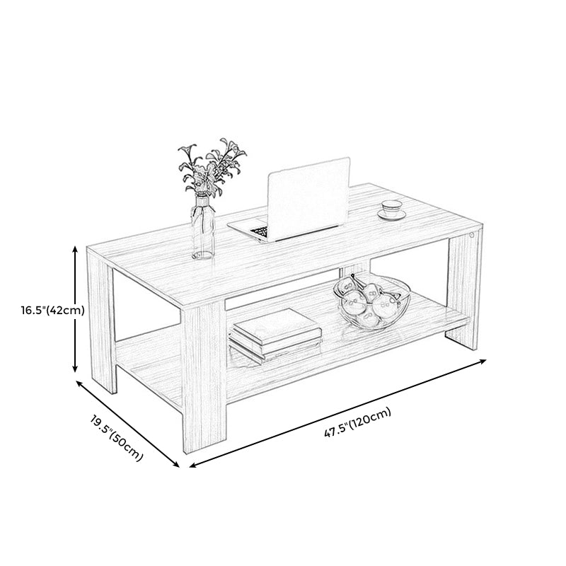 Modern Style Wood-paneled Rectangular Coffee Table with a 4 Legs Base