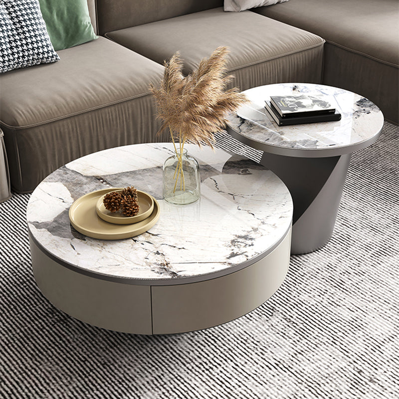 Contemporary White Coffee Table with Storage Metal Cocktail Table