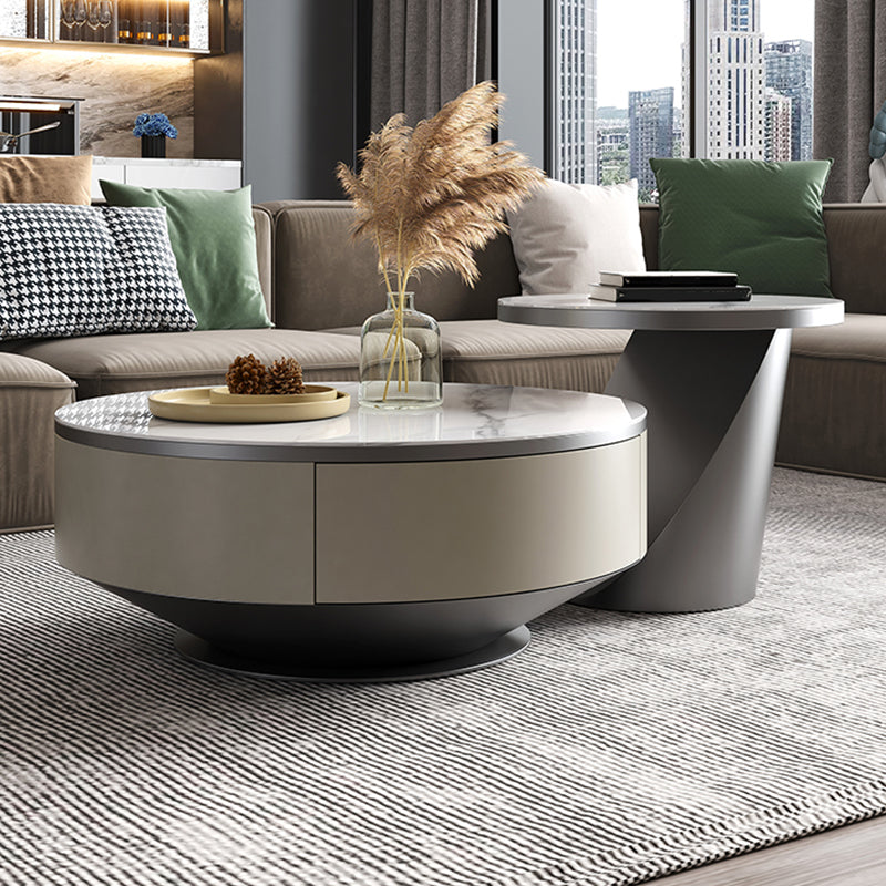 Contemporary White Coffee Table with Storage Metal Cocktail Table