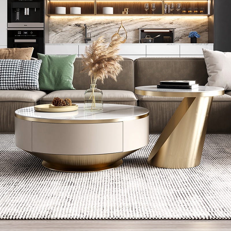 Contemporary White Coffee Table with Storage Metal Cocktail Table