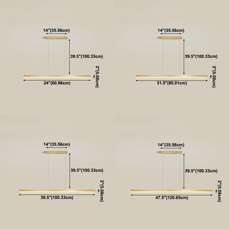 Contemporary Linear Shape Pendant Light Metal 1 Light Pendant Lighting Fixture in Gold