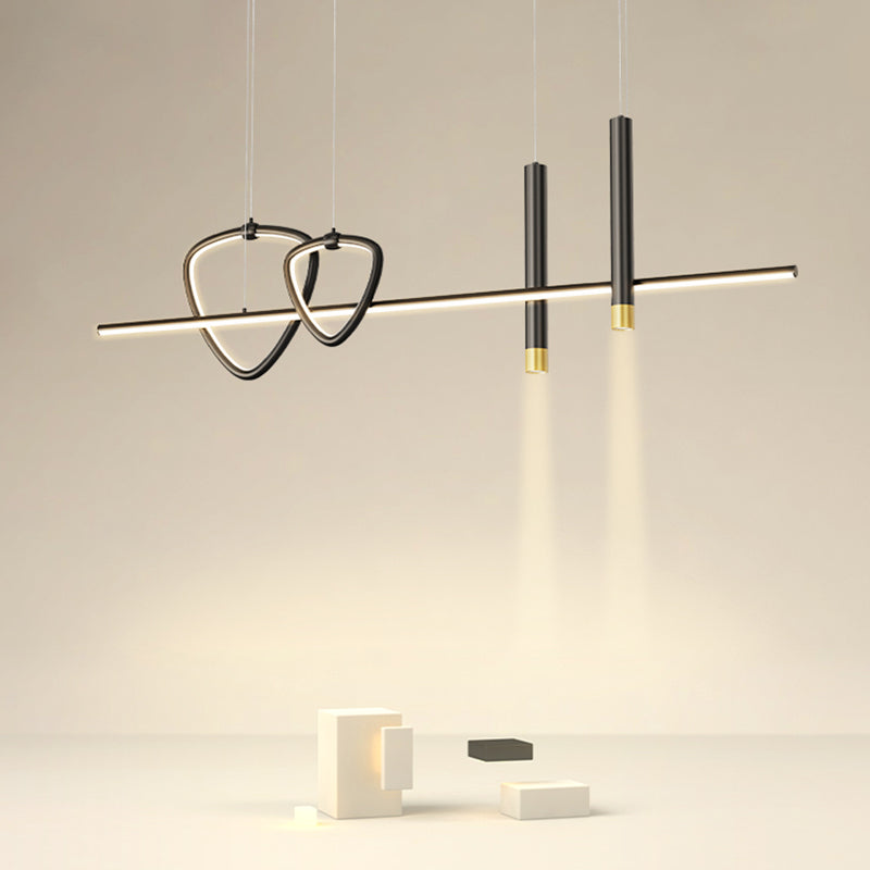 Linear Shape Island Lighting Ideas Contemporary Style Metal Island Pendants in Black