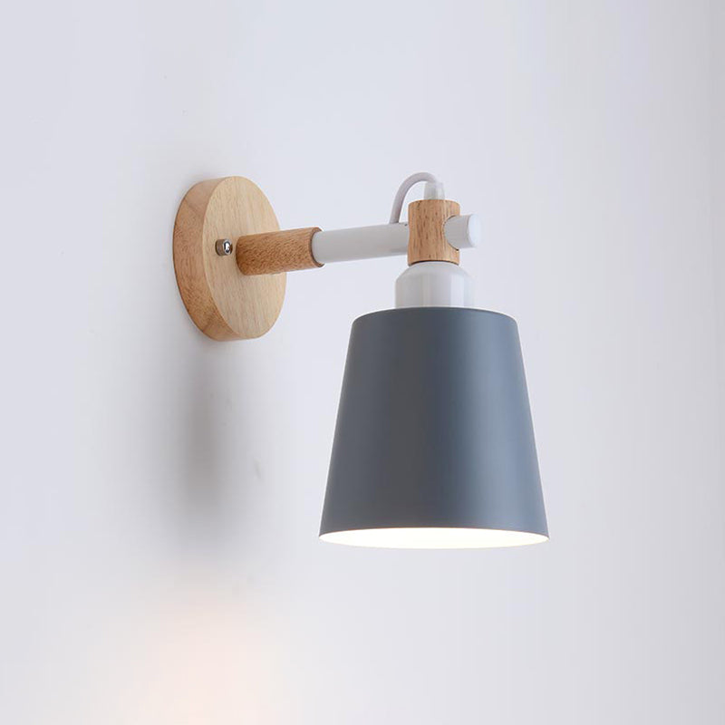 Nordic Metal Wall Light Geometric Colorful Wall Sconce with Wood for Living Room