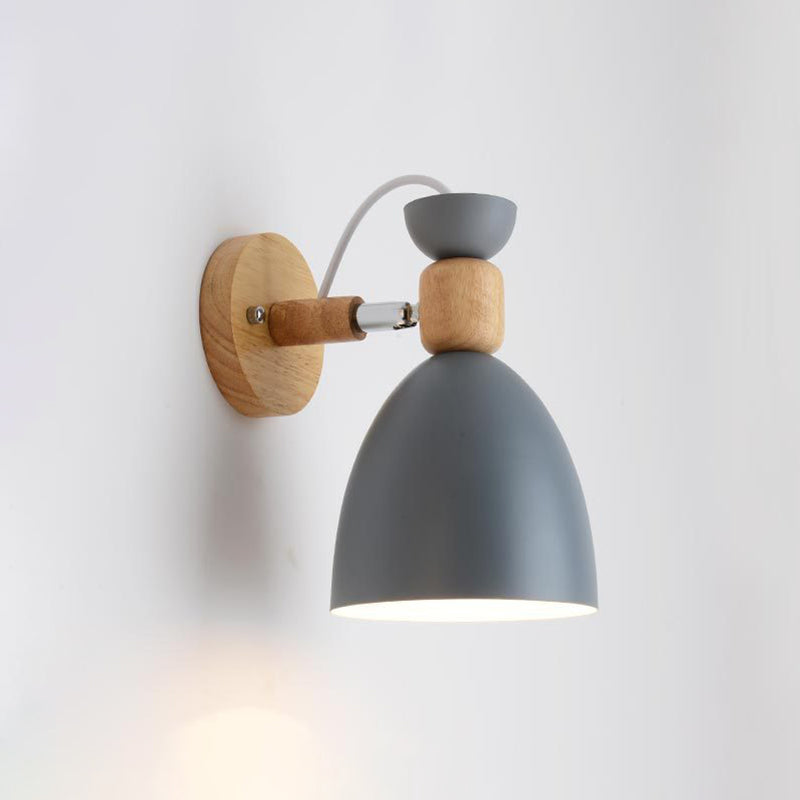 Nordic Metal Wall Light Geometric Colorful Wall Sconce with Wood for Living Room