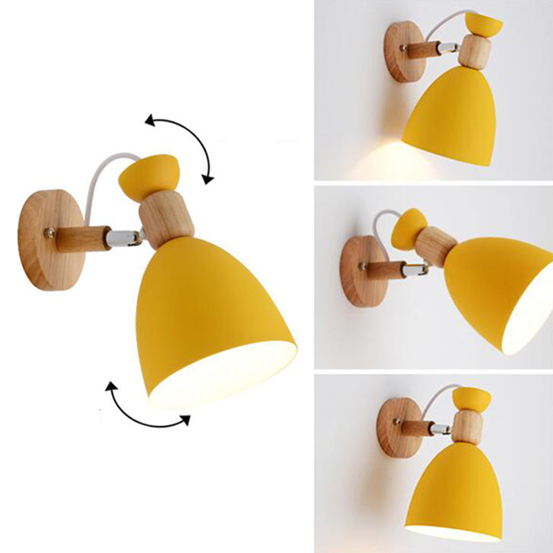 Nordic Metal Wall Light Geometric Colorful Wall Sconce with Wood for Living Room