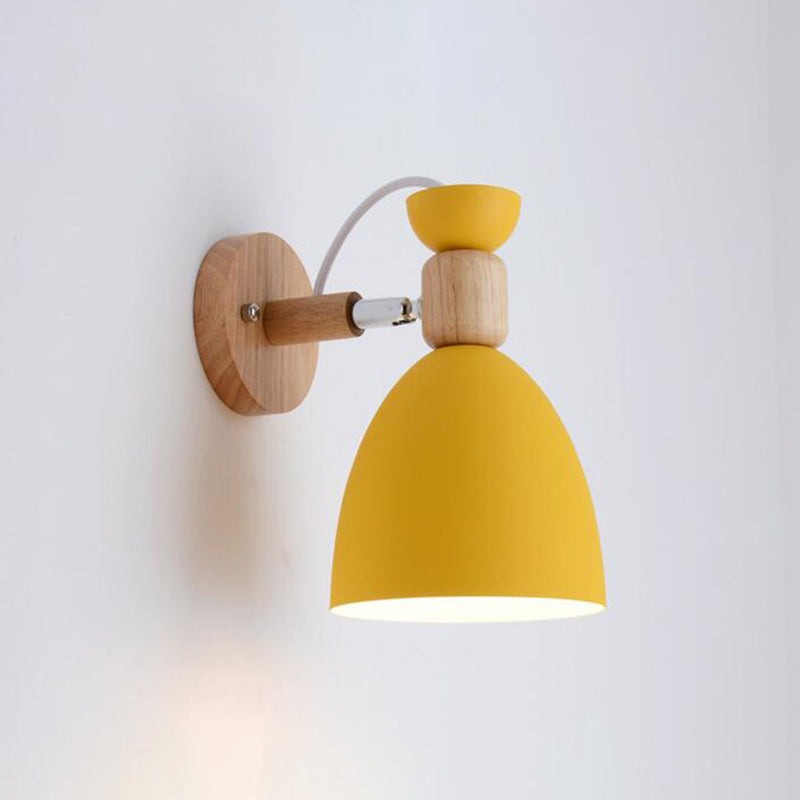 Nordic Metal Wall Light Geometric Colorful Wall Sconce with Wood for Living Room