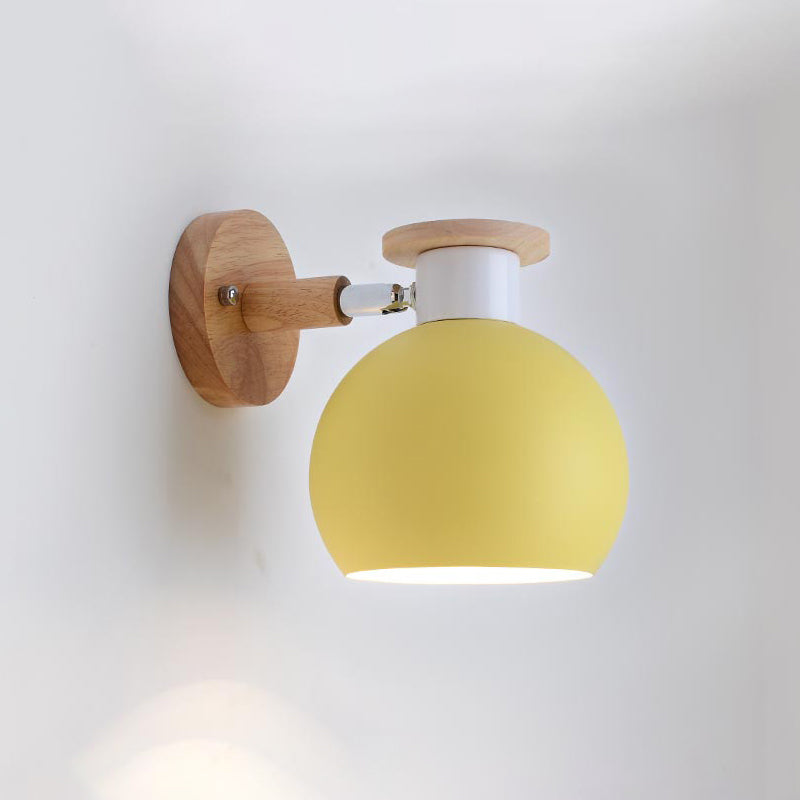 Nordic Metal Wall Light Geometric Colorful Wall Sconce with Wood for Living Room