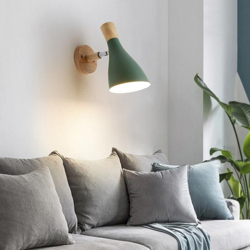 Nordic Metal Wall Light Geometric Colorful Wall Sconce with Wood for Living Room