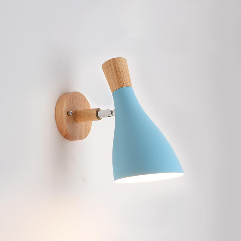 Nordic Metal Wall Light Geometric Colorful Wall Sconce with Wood for Living Room