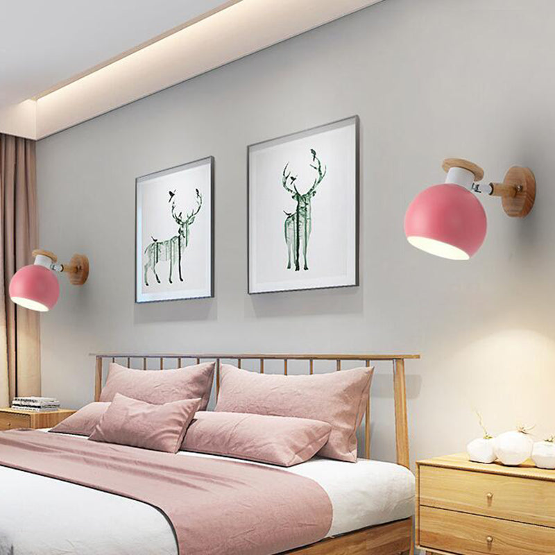 Nordic Metal Wall Light Geometric Colorful Wall Sconce with Wood for Living Room