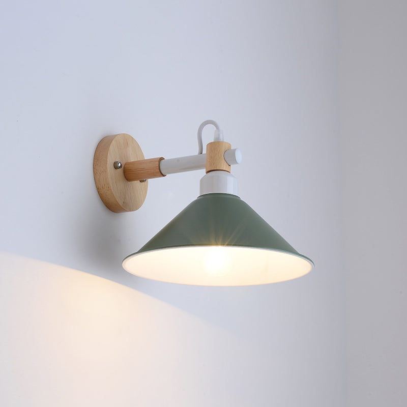 Nordic Metal Wall Light Geometric Colorful Wall Sconce with Wood for Living Room