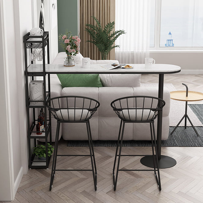 Glam Bar Table 42-inch Height Artificial Marble Top Pub Table with Storage Rack