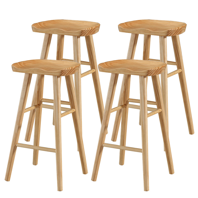 Modern Footrest Counter Chair Saddle Seat Solid Wood Bar Stool in Coffee Shop