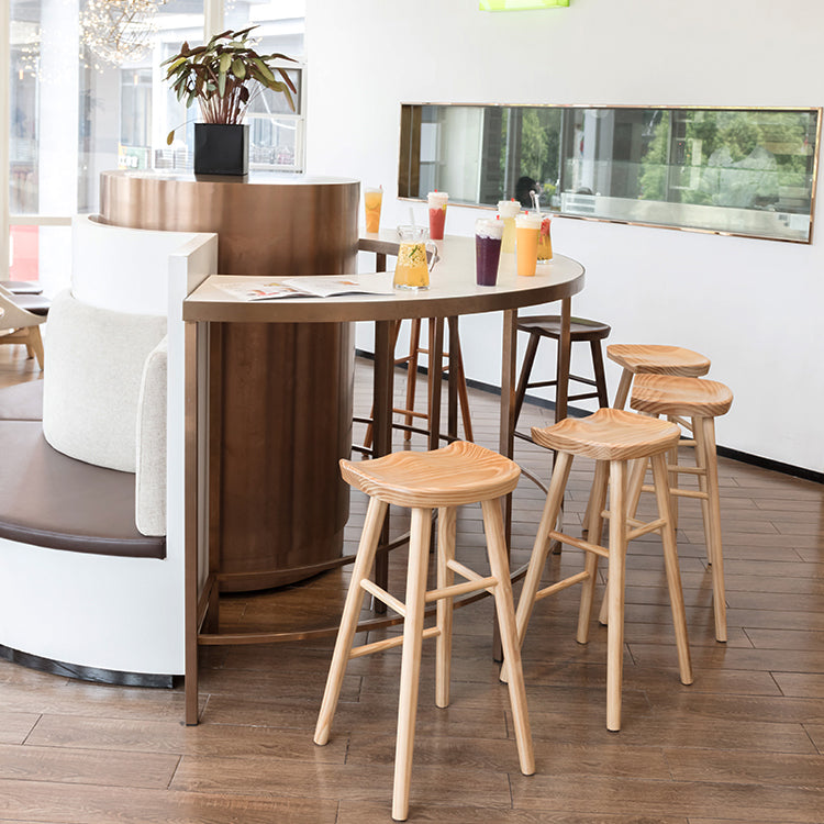 Modern Footrest Counter Chair Saddle Seat Solid Wood Bar Stool in Coffee Shop