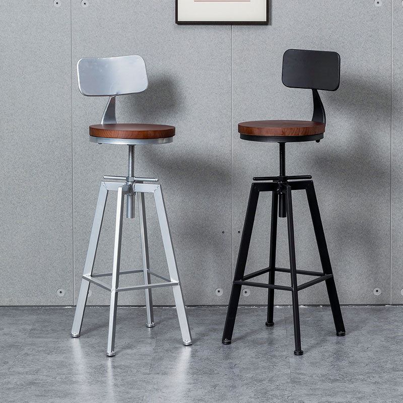 Industrial Style Wood Top Barstool Adjustable Bar Stool for Living Room