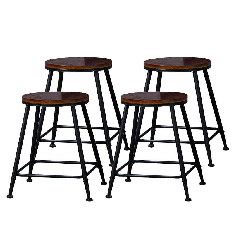 Indoor Industrial Style Wood Top Barstool Metal 4 Legs Bar Stool with Pedal