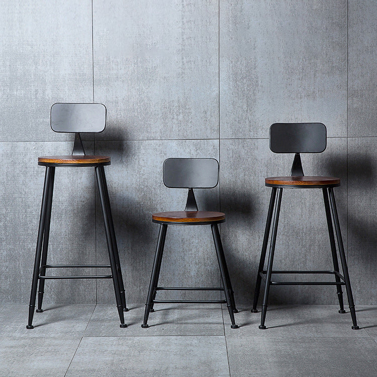 Indoor Industrial Style Wood Top Barstool Metal 4 Legs Bar Stool with Pedal