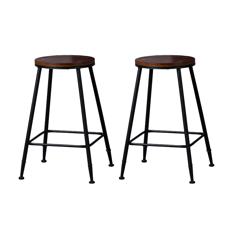 Indoor Industrial Style Wood Top Barstool Metal 4 Legs Bar Stool with Pedal