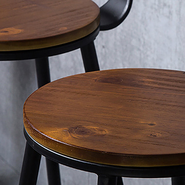 Indoor Industrial Style Wood Top Barstool Metal 4 Legs Bar Stool with Pedal