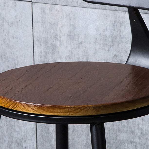 Indoor Industrial Style Wood Top Barstool Metal 4 Legs Bar Stool with Pedal