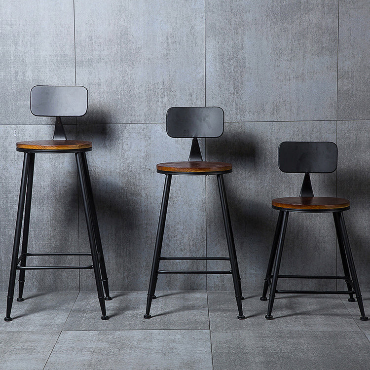 Indoor Industrial Style Wood Top Barstool Metal 4 Legs Bar Stool with Pedal