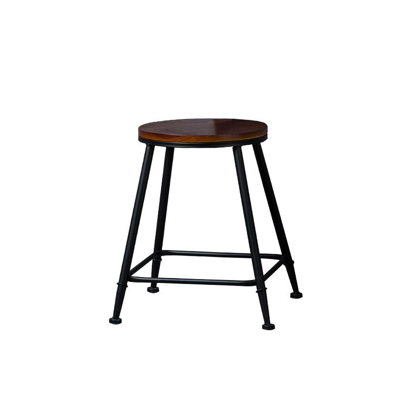 Indoor Industrial Style Wood Top Barstool Metal 4 Legs Bar Stool with Pedal