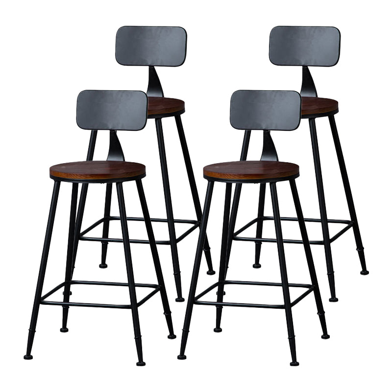 Indoor Industrial Style Wood Top Barstool Metal 4 Legs Bar Stool with Pedal