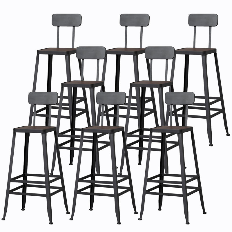 Industrial Style Wood Top Barstool Indoor Black 4 Legs Bar Stool for Coffee Shop