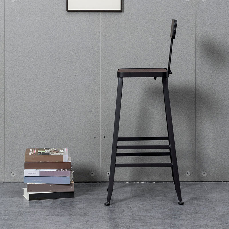 Industrial Style Wood Top Barstool Indoor Black 4 Legs Bar Stool for Coffee Shop