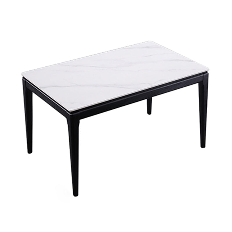 Rectangle 4 Legs Dining Table Mid-Century Modern White Fixed Table of Sintered Stone