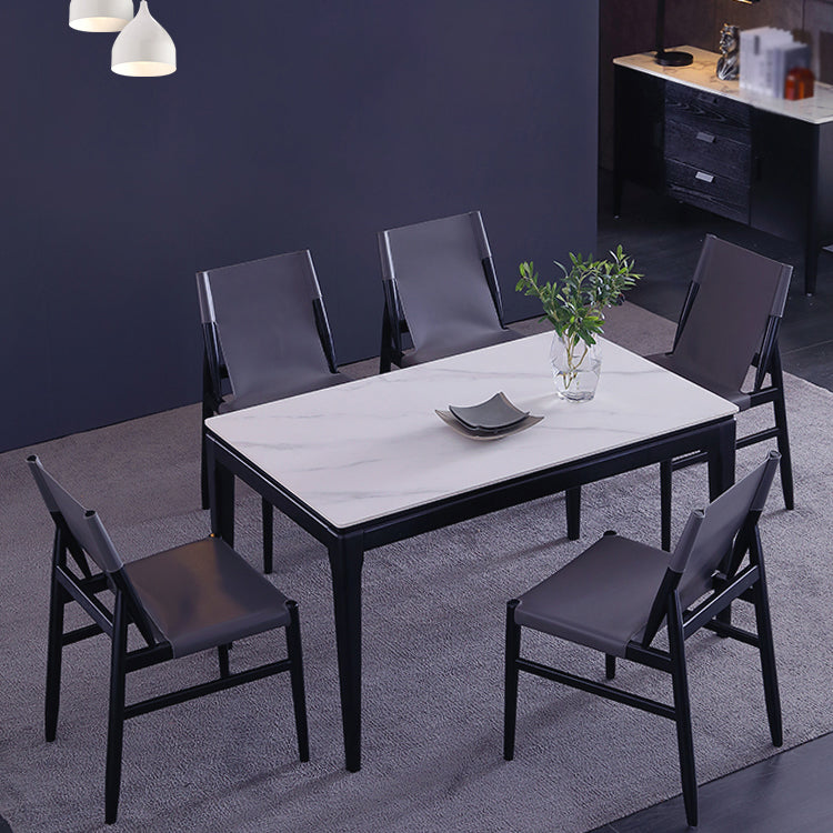 Rectangle 4 Legs Dining Table Mid-Century Modern White Fixed Table of Sintered Stone