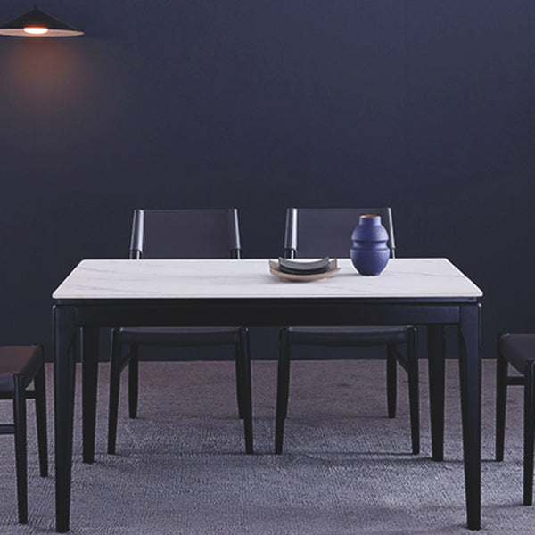 Rectangle 4 Legs Dining Table Mid-Century Modern White Fixed Table of Sintered Stone