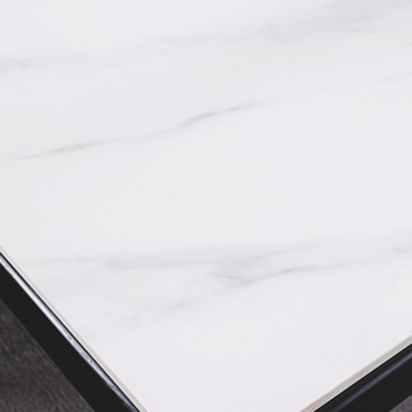 Rectangle 4 Legs Dining Table Mid-Century Modern White Fixed Table of Sintered Stone