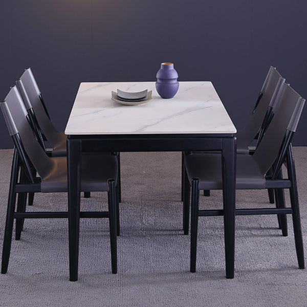 Rectangle 4 Legs Dining Table Mid-Century Modern White Fixed Table of Sintered Stone