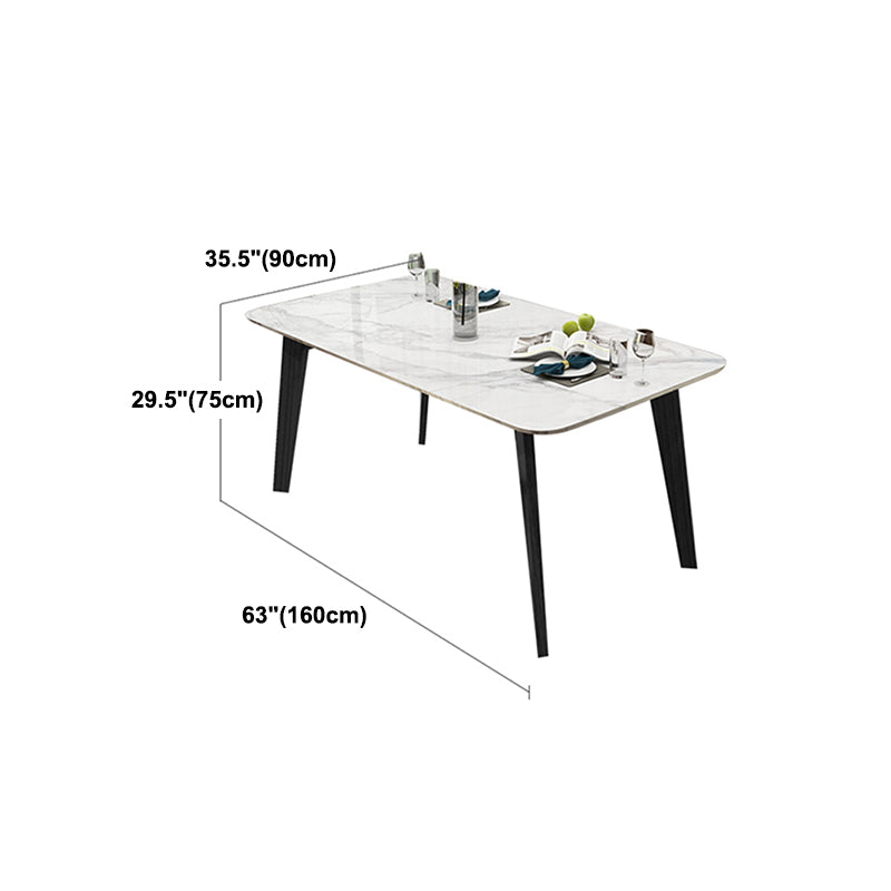 Marble White Tone Dining Table Simplicity 4 Legs Table for Dining Room