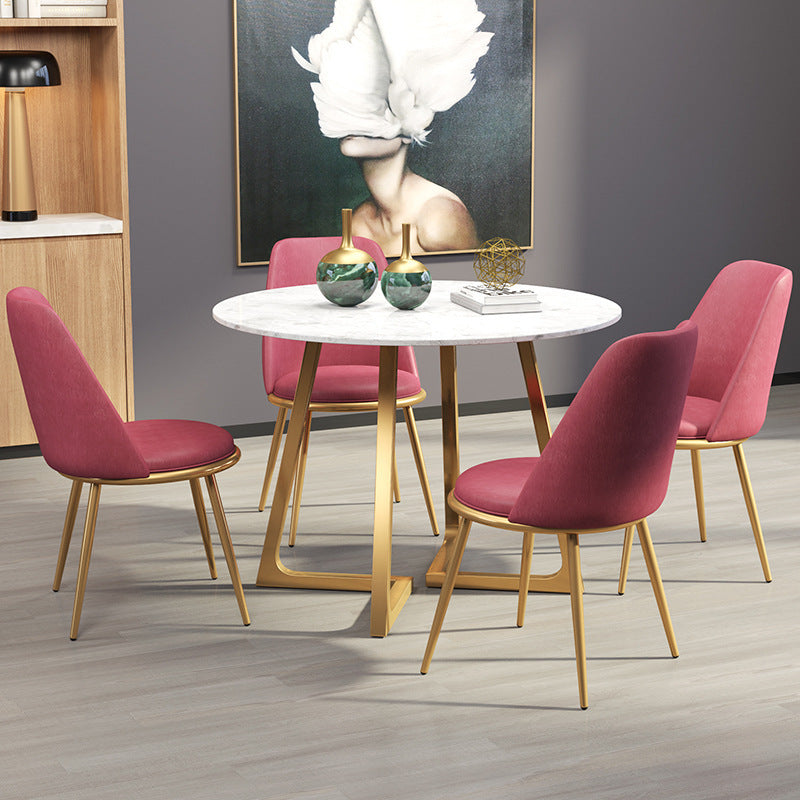 Glam Style Stone Table for Restaurant Round Table with Gold Pedestal
