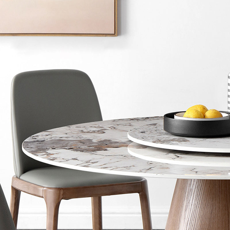 Round Sintered Stone Dining Table Stone Table in White with Pedestal