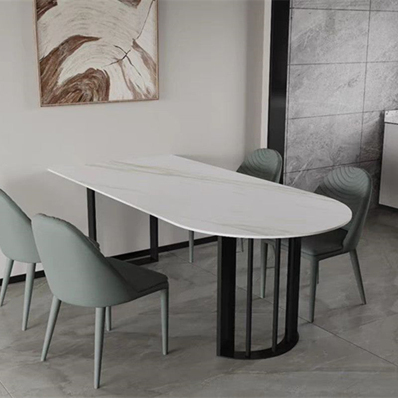Modern White Stone Dining Table 78"L Table Sled Base Table for Home